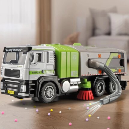 1:50 Electric Vacuum Cleaner Sweeper Garbage Truck Model Toy Alloy Diecast Light Sound Engineering Vehicle Gifts for Children