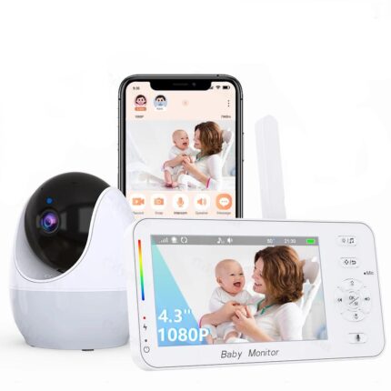 1080P HD WiFi Baby Monitor Phone APP Remote View 4.3" Nanny Night Light VOX HD Night Vision Lullabies Temperature Monitor Camera