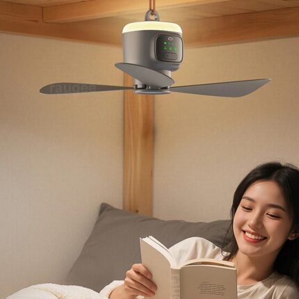 12000mAh Portable Ceiling Fans Outdoor Camping Fan Tent Air Circulator Cooler Rechargeable Electric Fan Remote Control LED Light