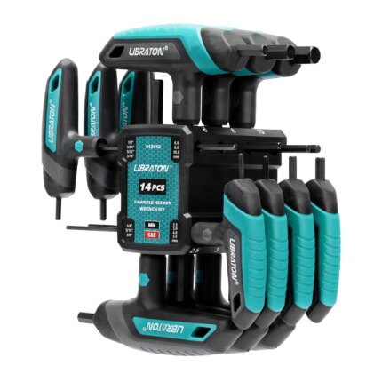 14PCS Metric SAE T Handle Hex Key,T-handle Allen Wrench Set, Auto Bike Repair Tool, with Storage Rack,Two-Tip Design