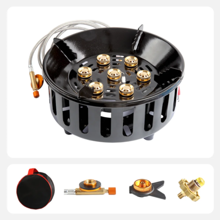 19800W 7-Core Camping Stove High-Power Strong Fire Portable Tourist Gas Burner Windproof Electronic Ignition Hiking Camping