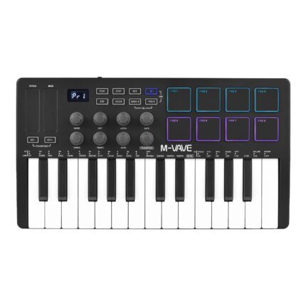 25-Key MIDI Control Keyboard Mini Portable USB with 25 Velocity Sensitive Keys 8 RGB Backlit Pads 8 Knobs MIDI Keyboard