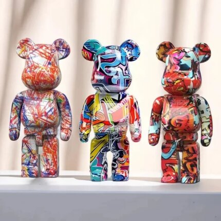 27cm Graffiti Bear Figurine Home Decor Animal Abstract Ornament Storage Money Jar Modern Room Sculpture Table Decor