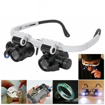 2XLED Watch Jeweler Repair Magnifier Head-Mounted Headband Adjustable Magnifying Head Eye Glasses Loupe Lens 8X 15X 23X