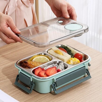 304 Stainless steel Lunch box with Tableware for Adults Kids Leakproof Lunch Container Portable Grids Bento Box Food Containers