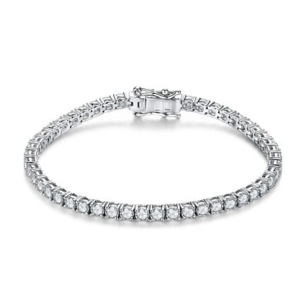 4.0mm 5.0mm D Color Pass Diamond Tester GRC Round Cut White Gold Plated 925 Silver Moissanite Tennis Bracelet for Women