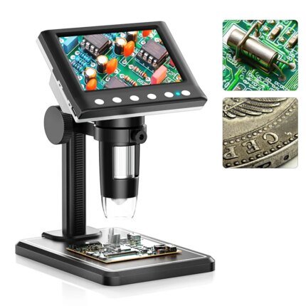 4.3'' Digital Microscope 1600X Coin Microscope 1080P Video Microscope for Adult Soldering With 8 LEDs