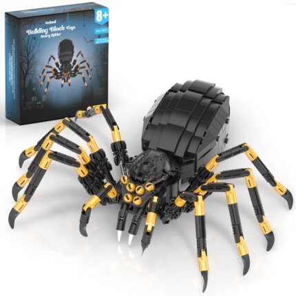 445pcs Creative Wild Animals Spider Building Blocks Set Micro Blocks Assembly Black Spider Model Kit Horror Halloween Toys For Kids