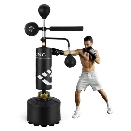 5 in 1 Punching Bag with Stand for Adult and Kids, Freestanding Speed Bag Hitting Target Heavy Kickboxing Bag, Adjustable Height