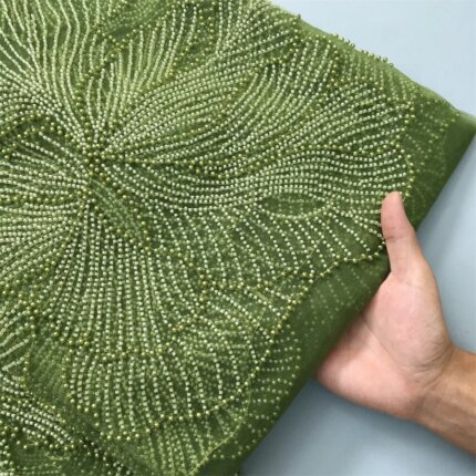 5yard Kalume Green French Mesh Lace Fabric Beads African Lace Fabrics Nigerian Mesh Lace Fabric For Diy Dresses Party Wedding F4034