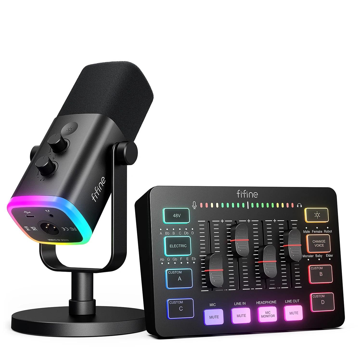 All-in-One Podcast Kit with RGB Audio Mixer,Streaming Studio Set with Dynamic Mic for PC Gaming Recording-Ampligame KS5 All-in-One Podcast Kit with RGB Audio Mixer,Streaming Studio Set with Dynamic Mic for PC Gaming Recording-Ampligame KS5