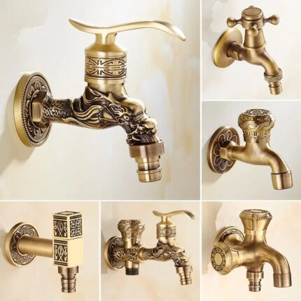 Anituqe Bronze Washing Machine Crane Decorative Outdoor Faucet , Vintage Garden Bibcock Tap Wall Mounted Mop Brass WF