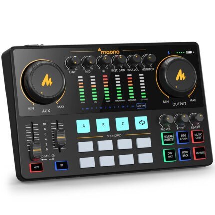 Audio Interface Sound Card DJ Mixer All in One Portable Podcast Studio for Recording,Live Streaming,Youtube,Guitar,PC