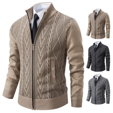 Autumn and Winter Cashmere Padded Warm Casual Men's Knitted Sweater Coat