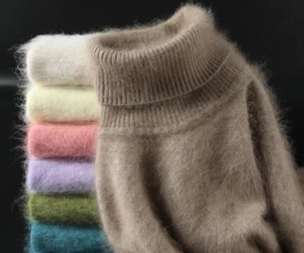 Autumn Winter 100% Mink Cashmere Sweater Women Knitwear Pullover Thick Warm Solid Color Plus Size Base High Lapel Clothing Tops