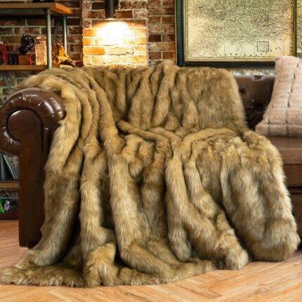Battilo Faux Fur Throw Blanket Luxury Decorative Sofa Blankets Thick Warm Fur Blanket Soft Fluffy Plaid Throws For Bed King Size