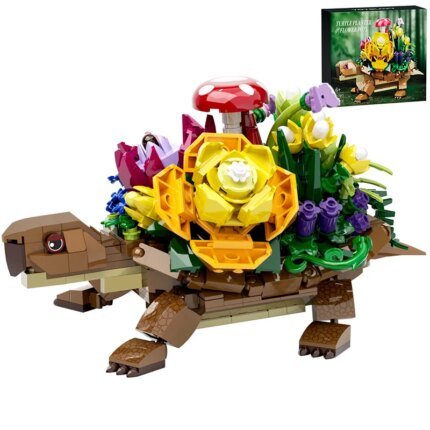 Creative Turtle Plantered Flowered Potsed Building Blocks Set Animal Flower Planter Desktop Decorat Brick Building Toy Kids