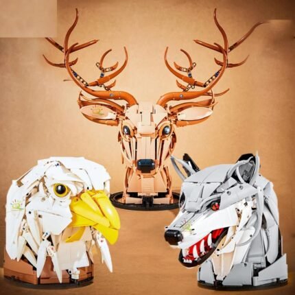 Creative Wolf Deer Eagle Head Model Building Blocks Animal Pendant Wall Decor Wall Hanging Sculpture Home Decor Toy