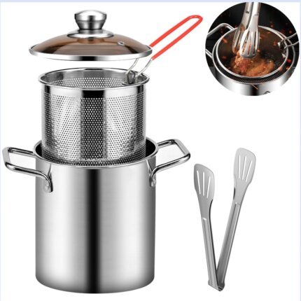 Deep Fryer Pot 304 Stainless Steel Fry Pot with Basket and Lid Food Grade Deep Fryer Multifunctional Deep Frying Pot 3 Liters