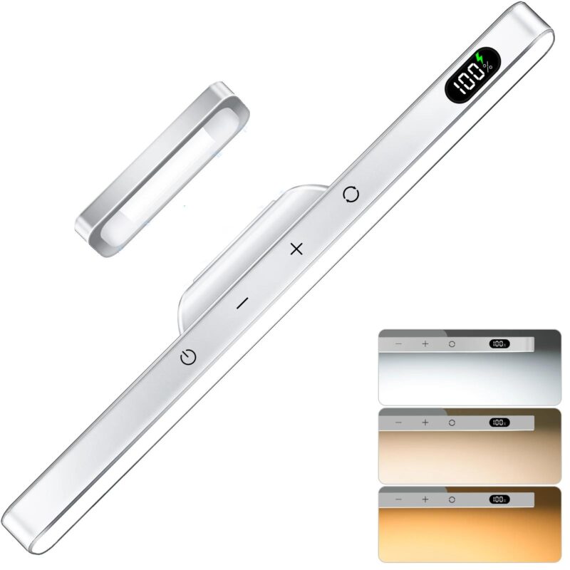 Dimmable Mirror Light 3 Colors Adjustable Makeup Light with 2500mAh Rechargeable Under Cabinet for Closet Bedside Desk