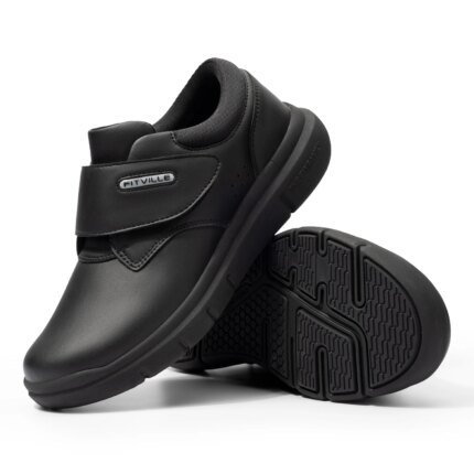 Extra Wide Men's Shoes Leather Diabetic Shoes Walking for Elder Orthopedic Toes Swollen Feet Non-Slip Arch Support