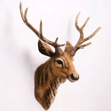Faux Deer Head 17 inch Faux Animal Head Wall Décor Handmade Farmhouse Décor Rustic Wall Decor Deer Antlers Head Statue Resin Art
