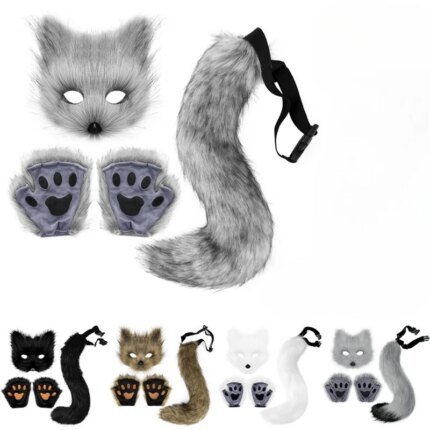 Foxes Mask + Tail + Gloves Set Halloween Cosplays Costume Accessorie Theme Party Dress Up Props Carnival Party Costumes Accessories
