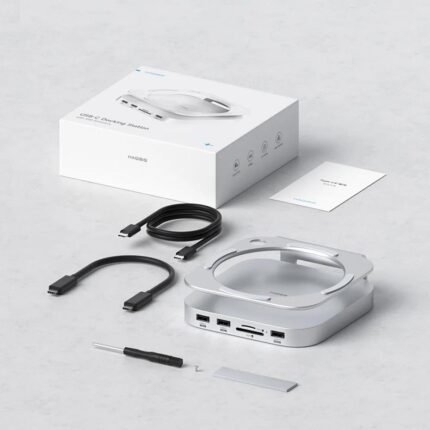 Hagibis USB C Hub with M.2 SSD Enclosure for Mac Mini M4/M4 Pro Stand Type-C Docking Station SSD Case USB3.2 Gen2 SD4.0 TF4.0