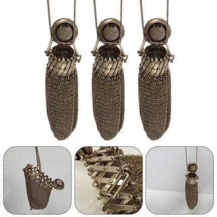 Handmade 1920's English Coin Purse Chain Nail Vintage Shrink Coin Purse Double Mesh Bag Stainless Steel Coin Collection Bag