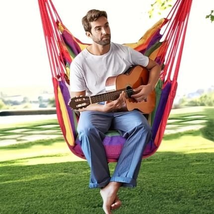 Handwoven Hammock Chair Swing, Fabric Hanging Chair for Indoor and Outdoor Use Sturdy and Comfortable