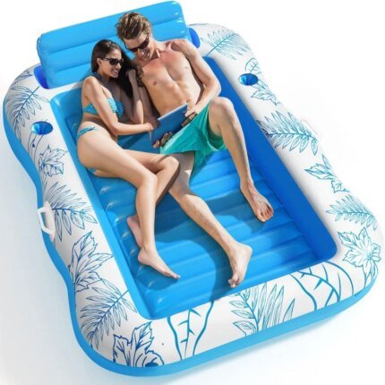 Inflatable Adult Pool Lounger Float - Large Beach Sun Tanning Floaty Raft Sunbathing Water Lounge Float Tub with Drink Holder