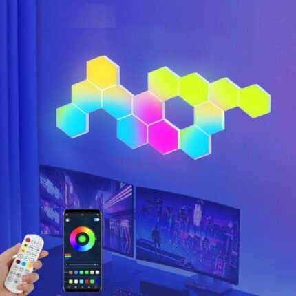 LED Hexagonal Quantum Lamp RGB Smart Night Light Wall Light Panels DIY Modular Music Rhythm APP Remote Control Game Room Decor