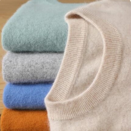 Men's 100% Pure Mink Cashmere Sweater O-Neck Pullovers Knit Sweater Autumn and Winter New Long Sleeve High-End Jumpers Mink Tops