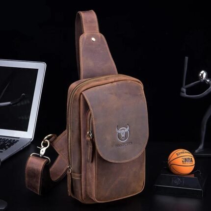 Men's Crossbody Bags Crazy Horse Leather Chest Bag's Leather Crossbody Bages Retro Men's Zip Pocket Short Travel Bag