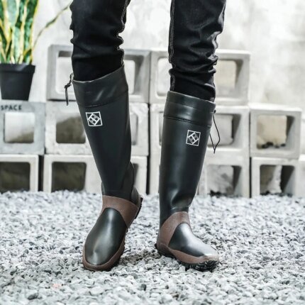 Men's rain boots Tall Waterproof Rubber shoes - Fishing & Gardening Essential with Adjustable Cuffs, Slip-Resistant Sole