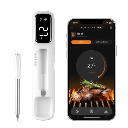 Mini Wireless Meat Thermometer, Bluetooth 5.4 1000ft, 1s Response, IP67, 26 Presets, LED Display, for BBQ/Grill