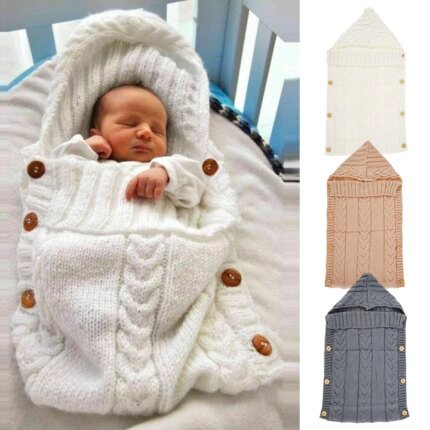 Newborn Baby Wrap Swaddle Blanket Unisex Infant Baby Stroller Wrap Soft Thick Knit Wrap Bag Receiving Blanket for 0-24 Month Baby
