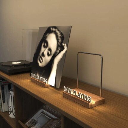 Now playing Vinyl Record Holder Light Up Vinyl Record Display Stand with Fingerprint-Proof Acrylic Albums, Warm White Light