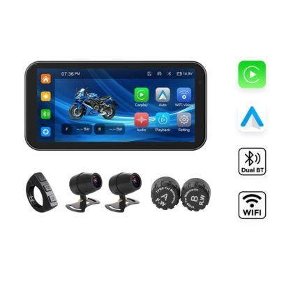 Portable 6.25 inch IP67 Waterproof Motorcycle GPS Navigation Wireless Carplay Android Auto DVR Drive Recorder Moto Monitor WIFI