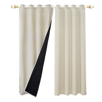 Quilted 100% Blackout Curtains for Living Room Heavy Duty Window Drapes Bedroom Winter Thick Thermal Curtains Eyelets Ready Made