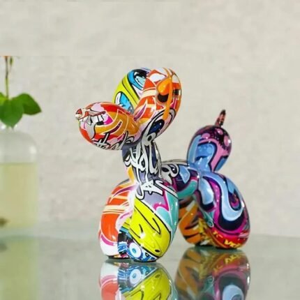 Resin Graffiti Balloon Dog Figurines for Interior Home Desktop Decoration Painting Colorful Art Animals Statue Crafts Decor Item