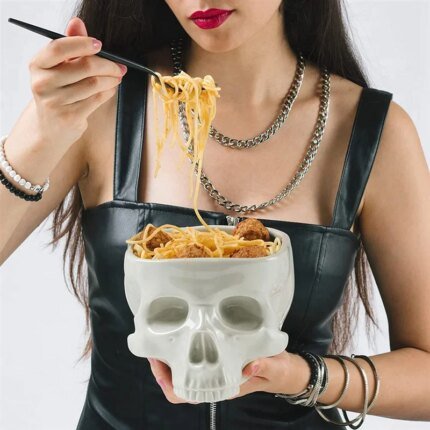 Retro Tabletop Decoration Porcelain Gothic Skull Pasta Bowl Halloween Tableware Bar Food Noodle Salad Candy Bowl