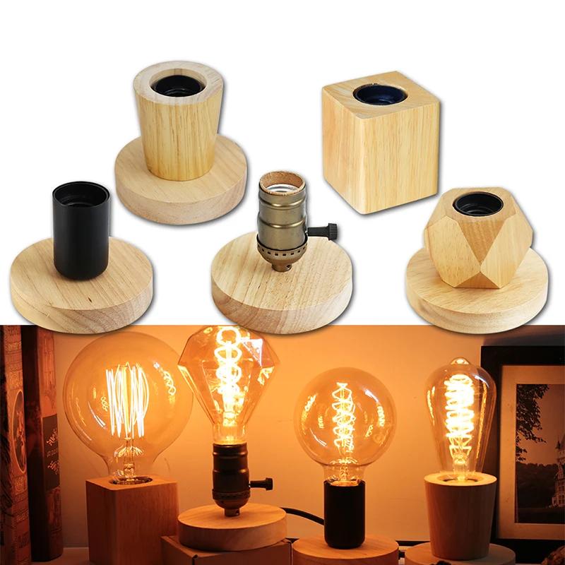 Retro Vintage Table Lamp Wood E27 Night Light 85-265V For Bedroom Bedside Desk Lamp Floor Decor Multiple shapes