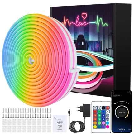 RGB LED Neon Rope Lights, Music Sync Control with App/Remote, Flexible Lamp Color Change, Waterproof for Indoor Outdoor