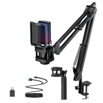 RGB Recording Microphone With Articulated Arm/USB Condenser Mic with Tripod For Gaming Podcasting Streaming Youtube