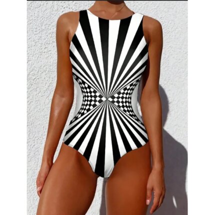 Sexy Strile One-piece Stylish Swimsuit for Women O Neck Quick Dry Detachable Pads Brazilian Swimming Suit Bikini Set