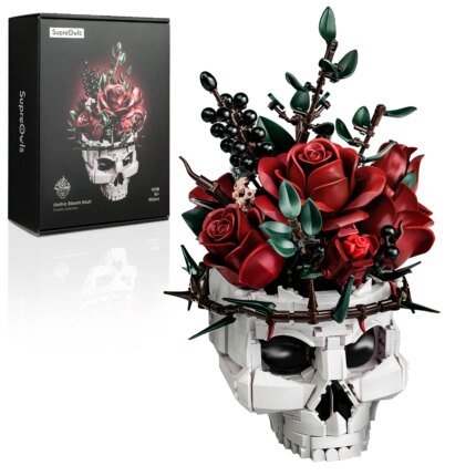 Skull Roses Bouquet Building Set Skeleton Flowers Plant Pot Blocks Horror Gothic Home Decor Bricks Toys for Adult Halloween Gift