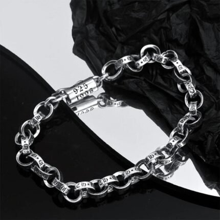 Solid S925 Sterling Silver 5mm 6MM Heart Braided Bracelet for Men Solid Silver Hiphop Rock Style Party Chrome Jewelry Gift
