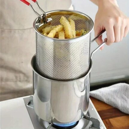Stainless Steel Fryer With French Fries And Chicken Wings, Household Small Oil Pot With Filter Screen, Tianfu Luo Pot