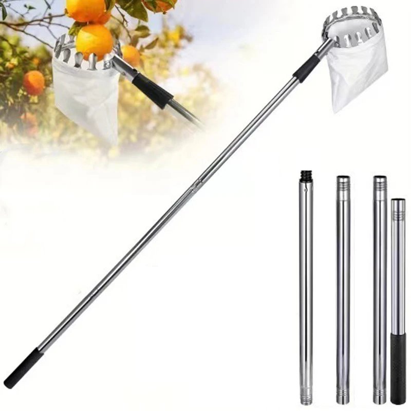 Stainless Steel Splicing Rod Fruit Picker 1.6/2.4/3.2/4M Telescopic Pole High Tree Orchard Picking Tool For Farm Garden Supplies Stainless Steel Splicing Rod Fruit Picker 1.6/2.4/3.2/4M Telescopic Pole High Tree Orchard Picking Tool For Farm Garden Supplies
